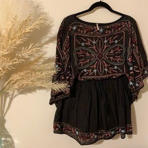 Free People Frida Embroidered Black Dress M
